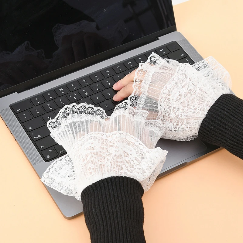 White background for Nail shoot fairy wrist sleeves for girls taking photo ruffled mesh cuffs Manicure decoration accessories