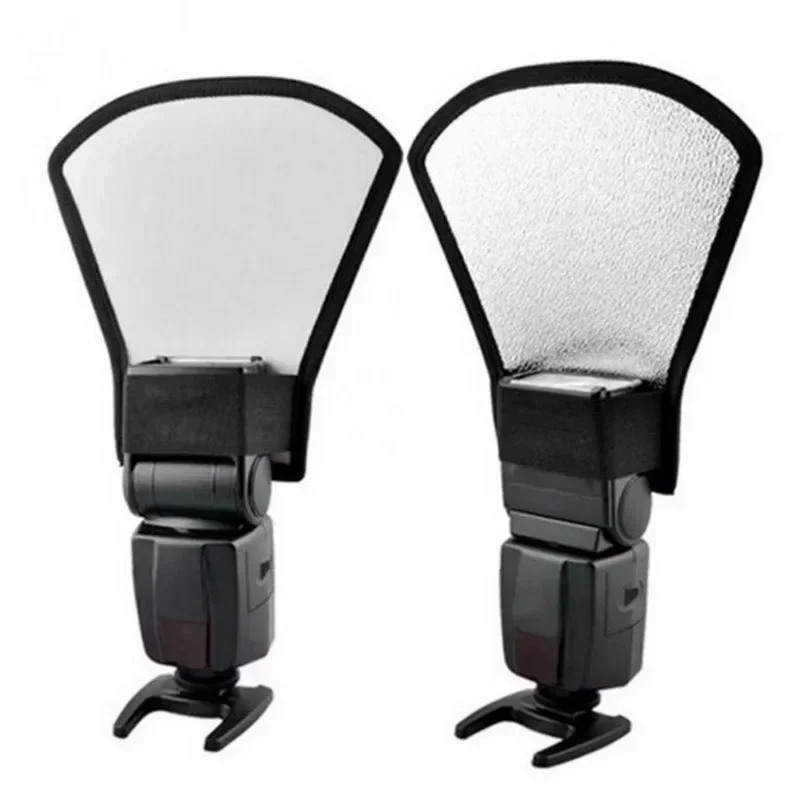 1 Piece Flash Diffuser Reflector Premium Two-Sided Silver/White Bend Bounce Flash Reflector Kit with Elastic Strap