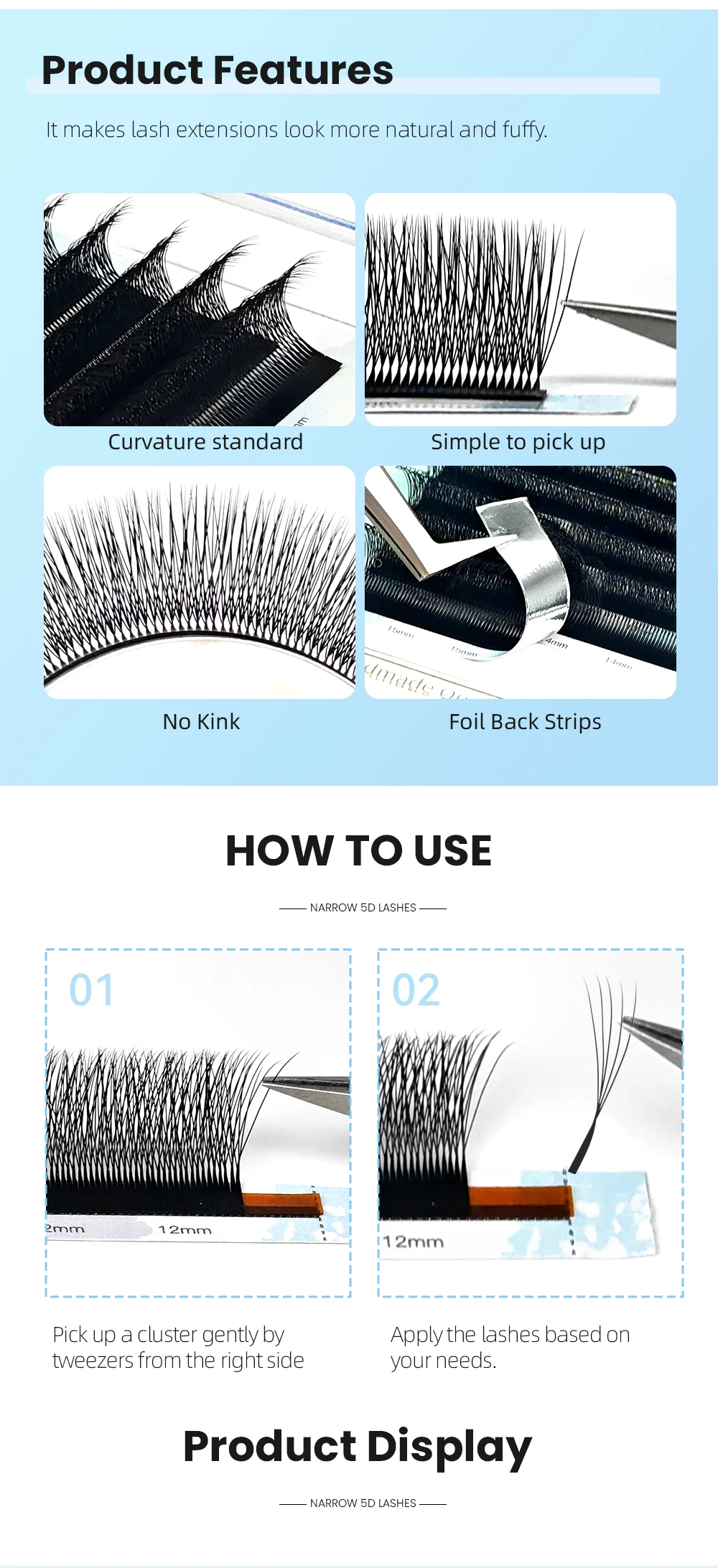 Yelix Schmale 5D-Wimpern, Ultra-Dicht, Kleinerer Abstand, Vorgefertigte Volumenfächer, Wimpernverlängerungs-Trays, Großhandel für Salonzubehör, Großmengenvertrieb – Detail 9