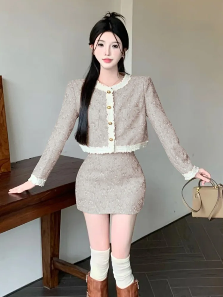 High Street French Luxury Small Fragrance Two Piece Set For Women Short Jacket Coat + Skirt Suits Autumn Winter 2 Piece Outfits