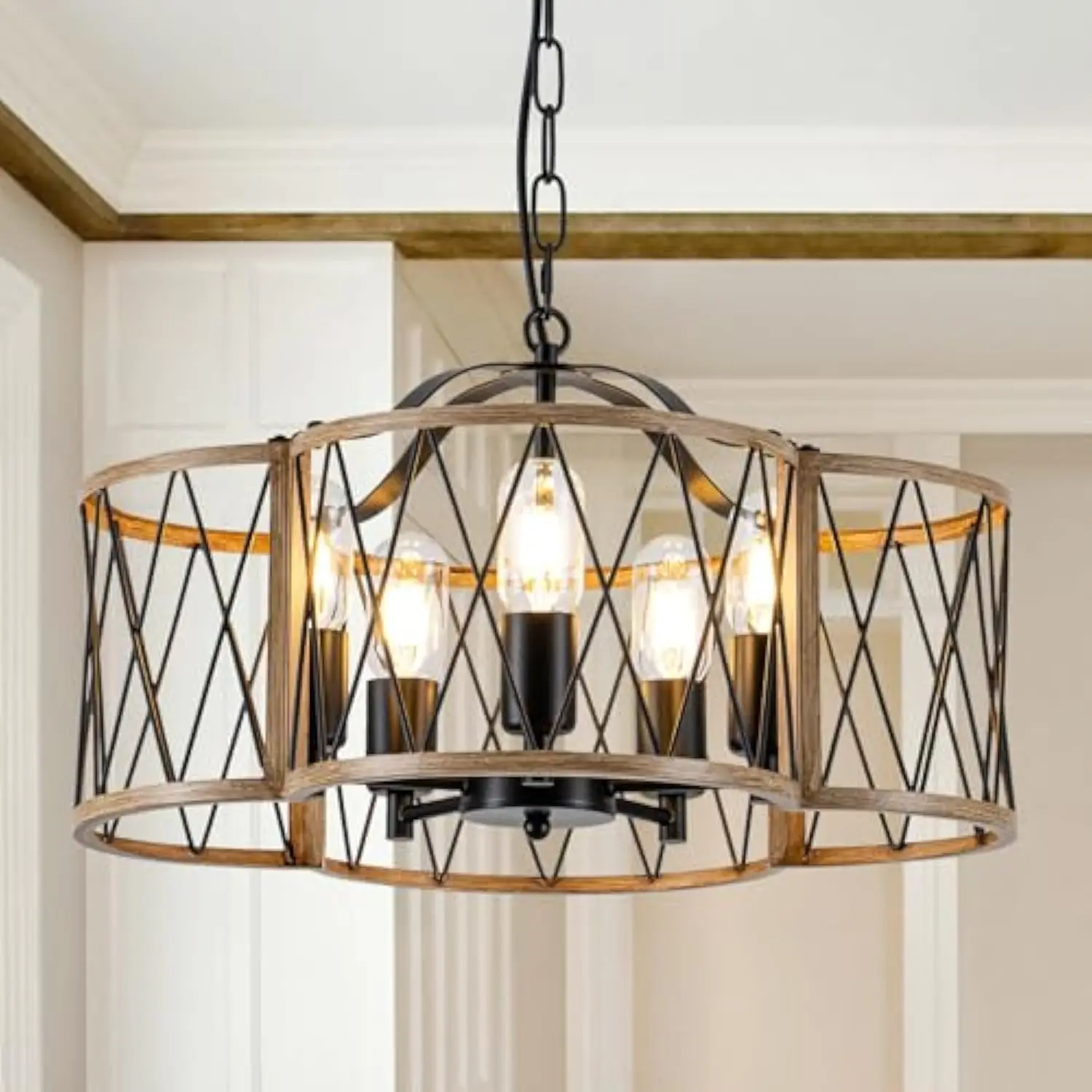 

Modern Farmhouse Chandelier, 5-Light Rustic Dining Room Light Fixture Hanging, Industrial Pendant Light Chandelier for Living