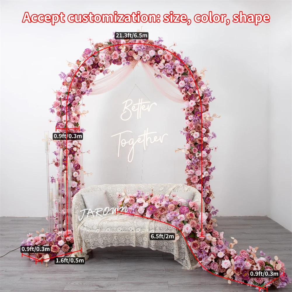 Artificial Flower Runner for Wedding, Baby Shower Backdrop Decor, Pink Rose, Hydrangea Peony, Table Window Display, 2m Wide 0.3m