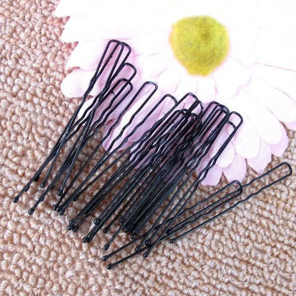 

100Pcs U Shape Hairpins Metal Thickened Stainless Strong Elastic Wavy Nonslip Tight Hold Ball Scalp for Women Daily