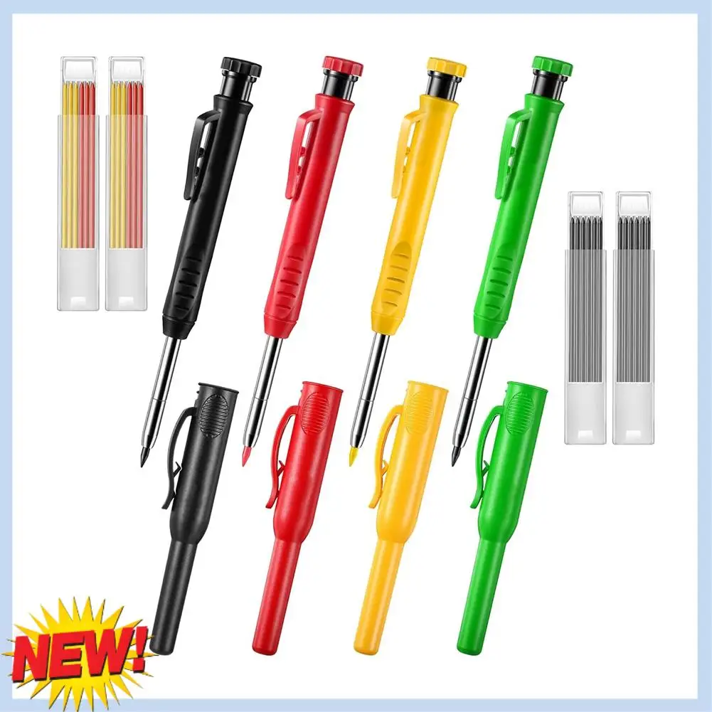 

Набор механических карандашей AT14 с 4 механическими карандашами для плотников с 24 стержнями, для плотников, маркер с длинными головками и глубокими отверстиями