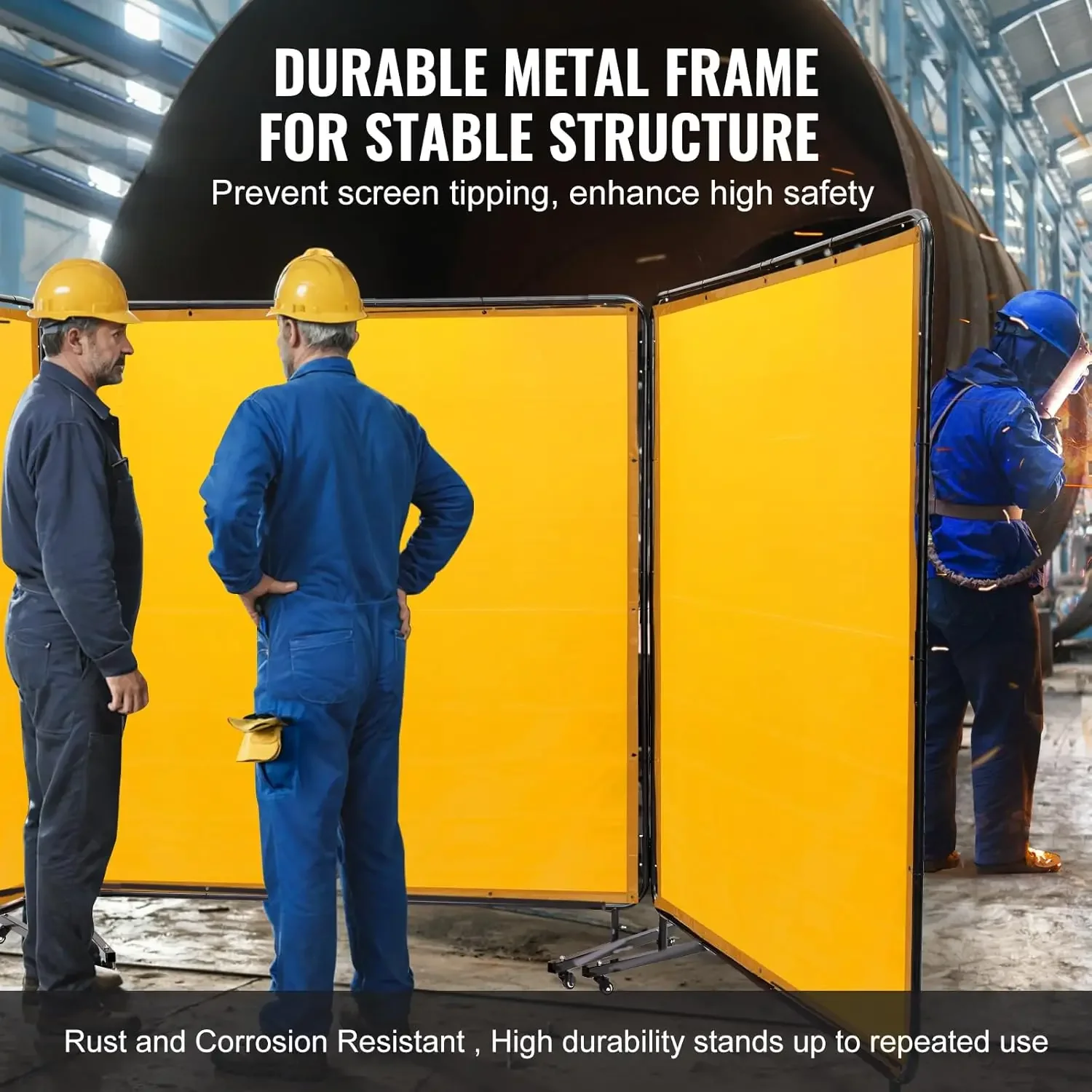 Welding Screen, 6' x 6' 3 Panel Welding Curtain Screens, Flame-Resistant Vinyl Welding Protection Screen on 12 Swivel Wheels