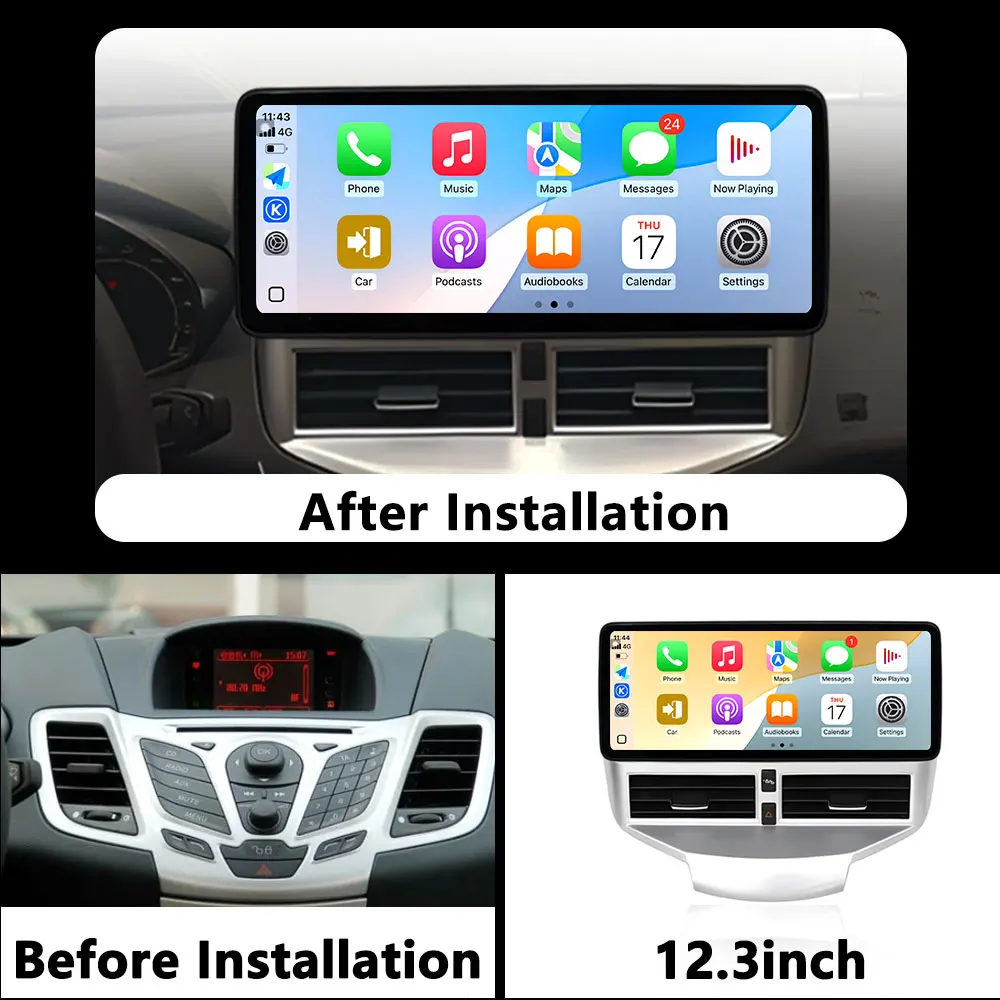 12.3 بوصة أندرويد لفورد فييستا 2009 - 2014 سيارة فيديو مشغل وسائط متعددة لتحديد المواقع والملاحة DSP ستيريو شاشة تعمل باللمس اكسسوارات واي فاي