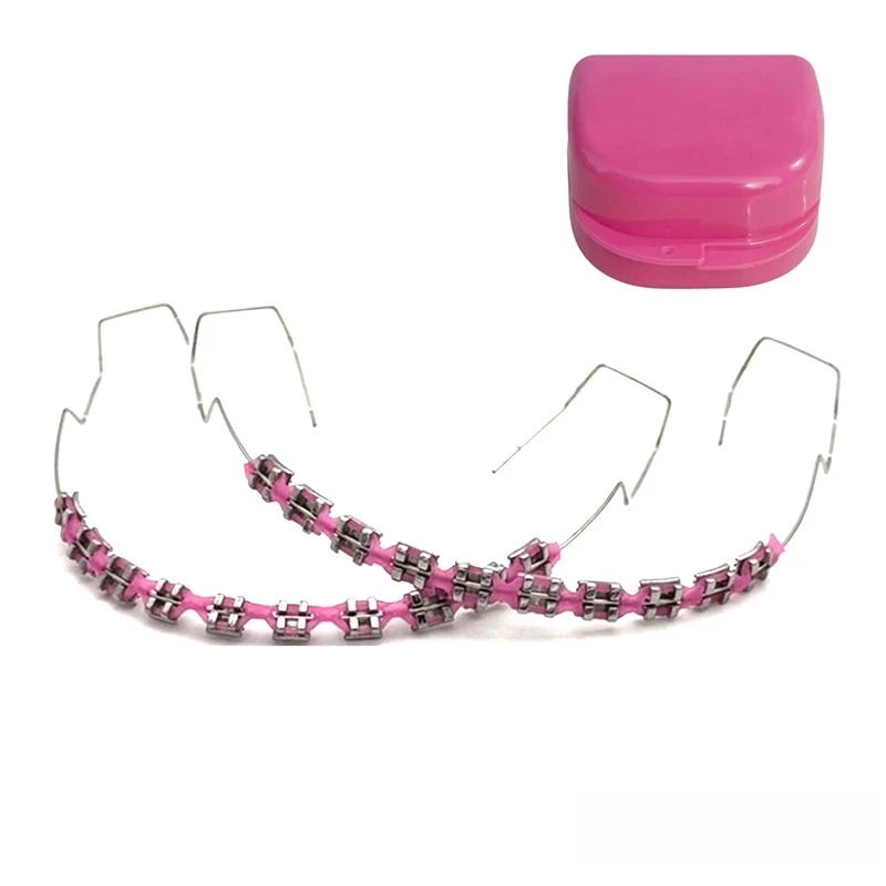 

5 комплектов, стоматологические поддельные брекеты, аксессуары для протезов, красочные брекеты, декоративные красочные модные поддельные брекеты с розовой коробкой для хранения