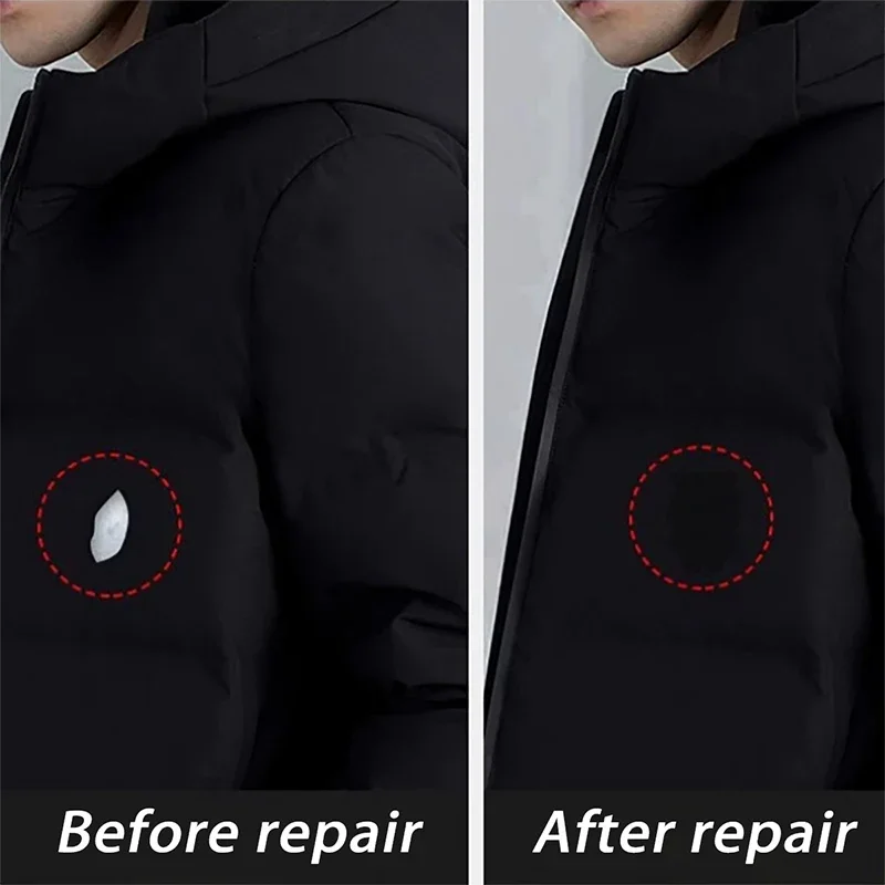 Universelles schwarzes, selbstklebendes Stoffreparaturpflaster (2 Stück) – ohne Schnitt, sofortige Fixierung für Daunenjacken und Mäntel