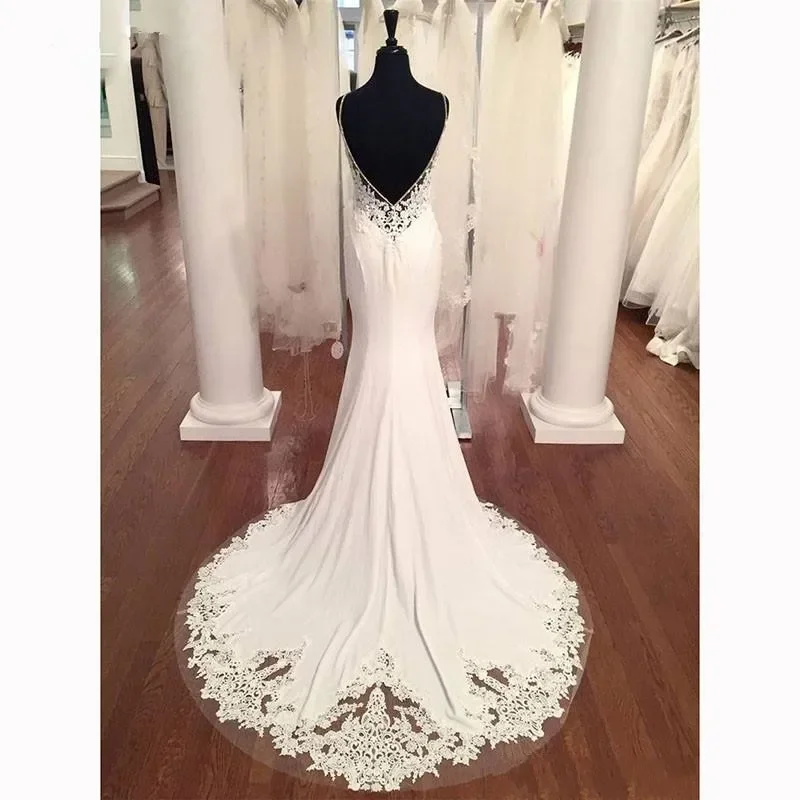 Robes De mariée personnalisées en dentelle, avec des Appliques en cœur, bretelles Spaghetti, robes De mariée Vintage De plage