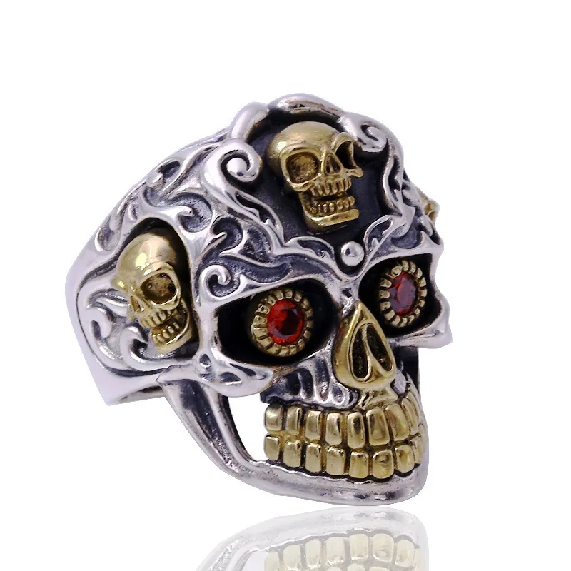S925 pure silver retro fashion personalized men's open mouth ring trend Thai silver Mongolian pattern ring