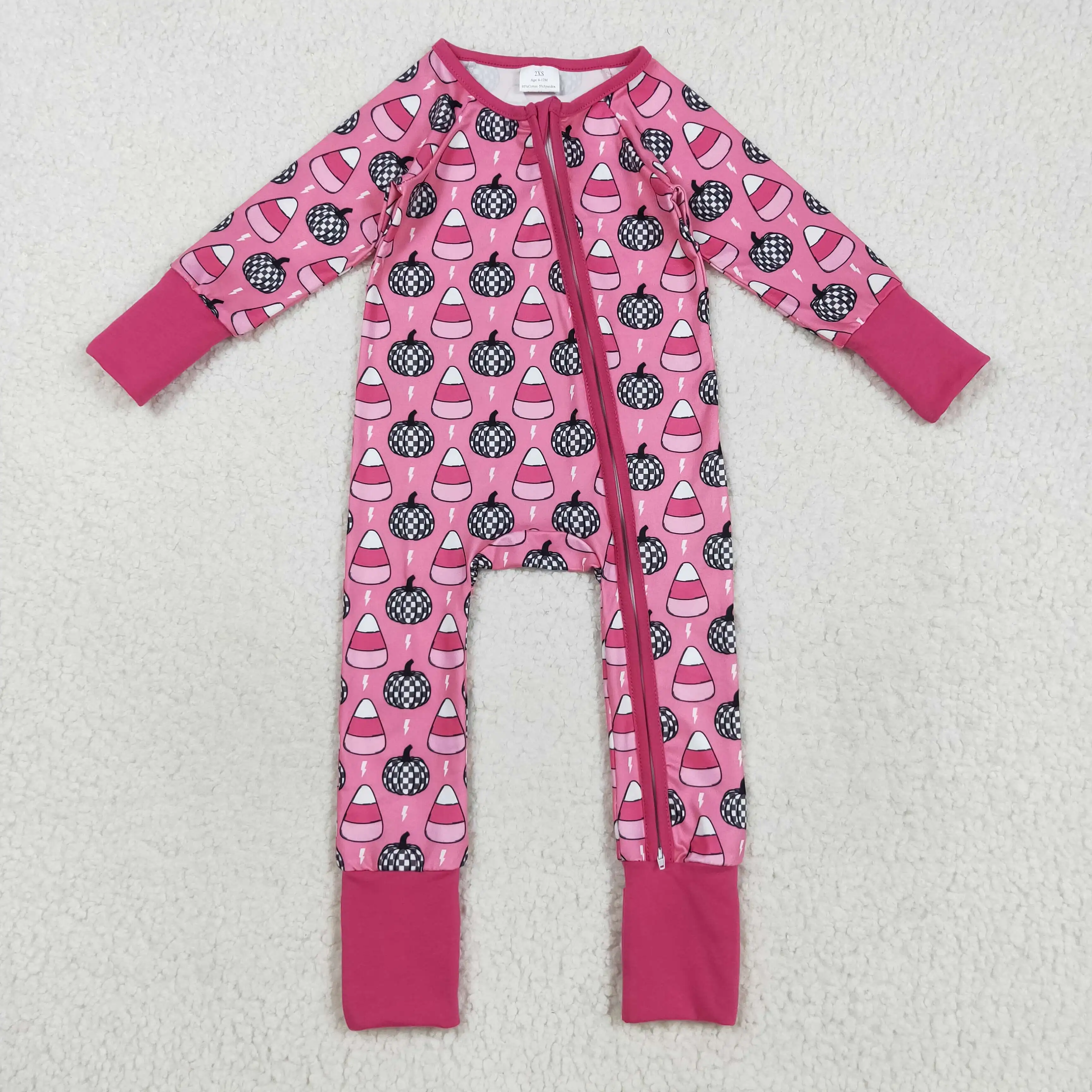 

8.20y New baby girls romper boutique wholesale Halloween pumpkin candy rose red zipper long sleeve onesie