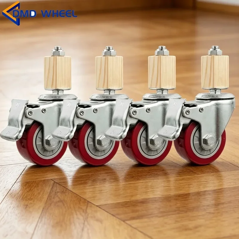 4 Pcs 3'' Caster 30mm Square Tube Stainless Steel Furniture Leg Iron With Brake Universal Wheel