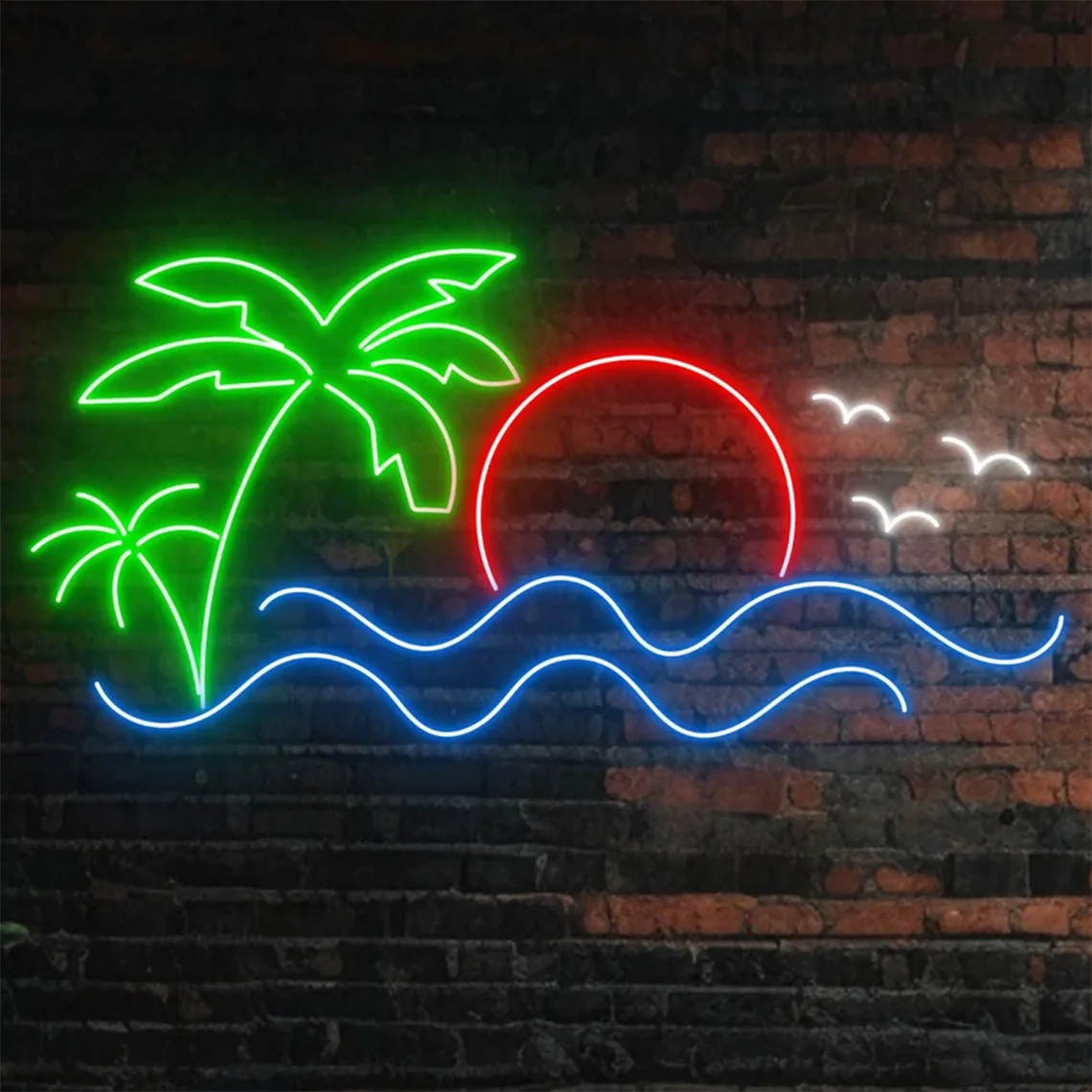 

Sunrise Neon Sign Romantic Sunrise On The Beach Palm Tree View Art Neon Sunset Sun Waves Beach House Bar Home Decor