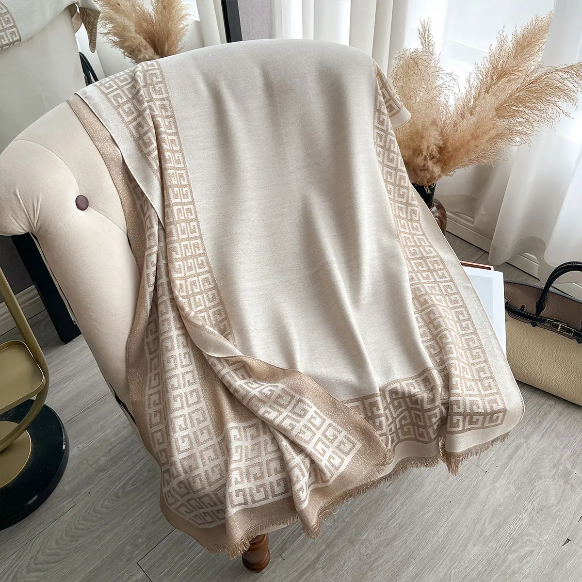 우아한 여성 무슬림 히잡 금사 장식 롱 스카프, 봄/가을 자외선 차단 스카프 장식 숄 랩 헤드스카프