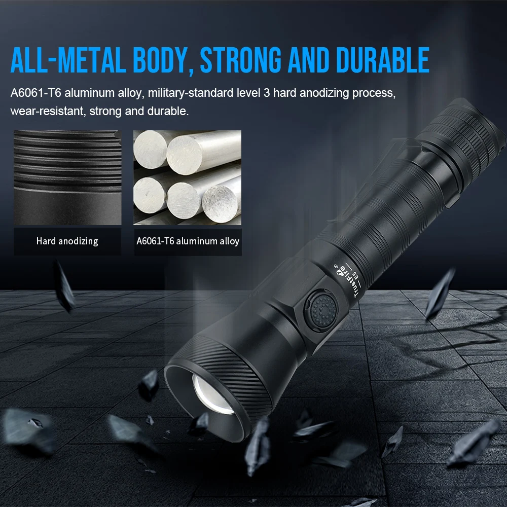 Trustfire E5 Zoomable LED Flashlight 1350LM 450M Army Tactical Lamp Powerful Usb Type C Charging Rechargeable 18650 Torch Lights