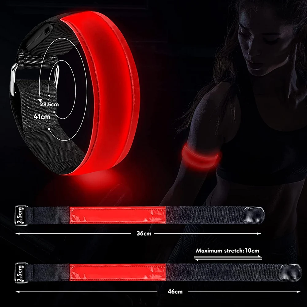 【AUTUMN】2 Pack Rechargeable LED Bracelet, USB Reflective Band, Armband Bracelets, Running Bands for Jogging, Sports-Red
