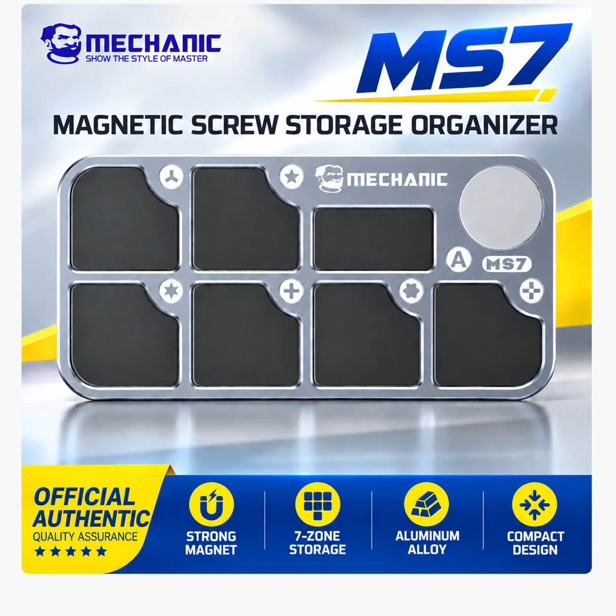 MECHANIC MS7 Magnetic Screw Storage Organizer Aluminum Alloy 7-Zone Parts Tray for Mobile Phone Repair Screws Components