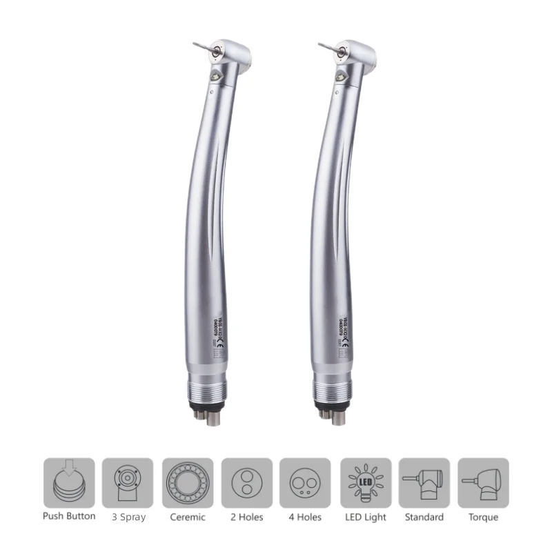 TOSI LED Dental High Speed Handpiece With Light Ceramic Bearing E-generator Tape Torque Head Push Button 3 Water Spray 2/4 Holes