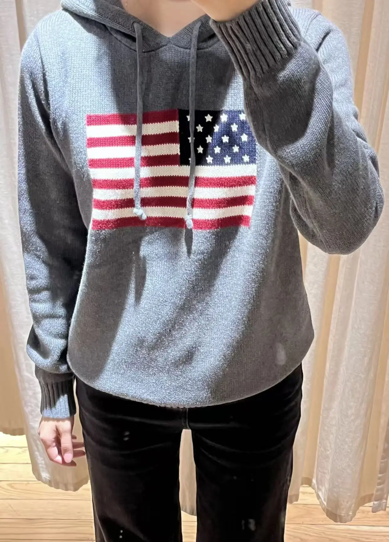 Flag Graphic Hooded Sweater Women Autumn New Long Sleeve Loose Jumper Sweatshirt American Vintage Fashion Pullover Sweaters Tops