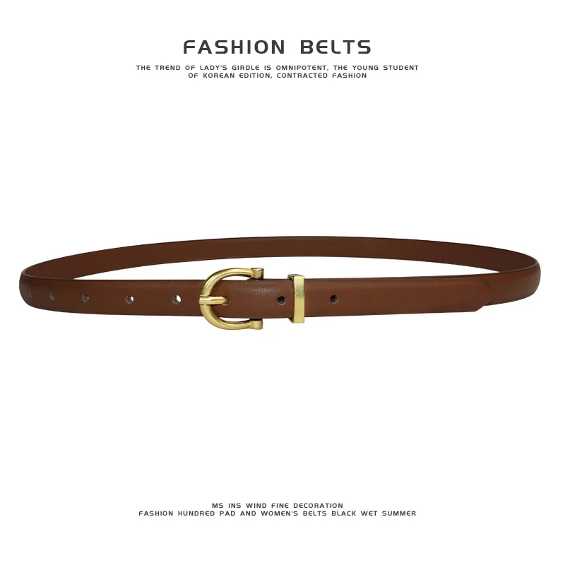 Ceinture en cuir pour femmes, mode coréenne, simple, fine, environnement, broche en alliage, ceinture de jeans rétro, ceinture de créateur, haute