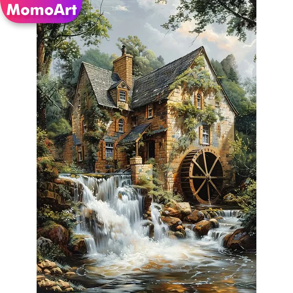 Momoart Diamond Mosaic House Landscape Cross Stitch Set DIY Full Square Round Diamond Painting River Embroidery Wall Decor