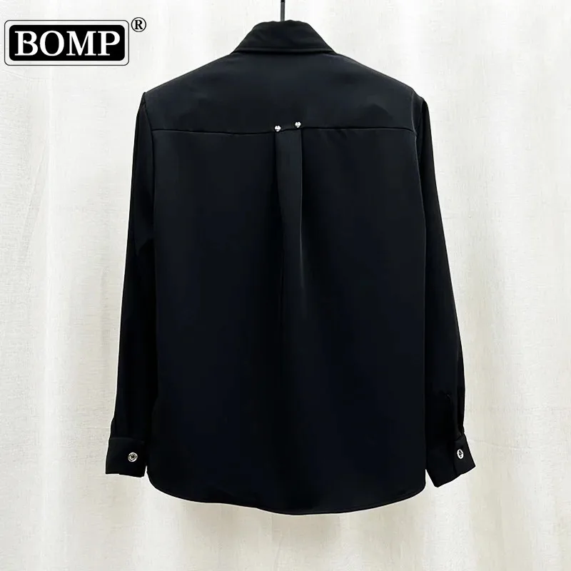 

BOMP Niche Heavy Design Metal Rivet Shirts Men's Loose Fitting Long Sleeve Solid Color Breathable Light Luxury Tops