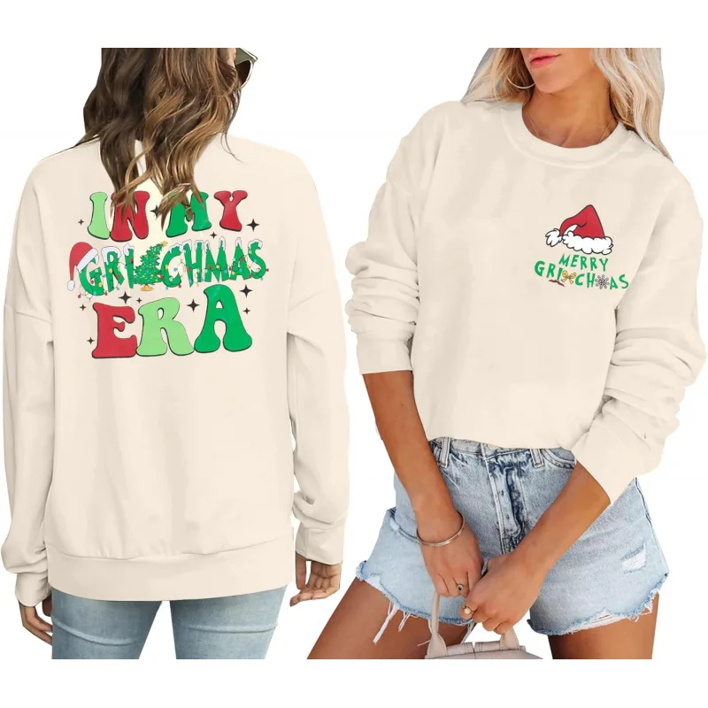 Women's plus size Christmas sweatshirt long sleeved family holiday party round neck pullover