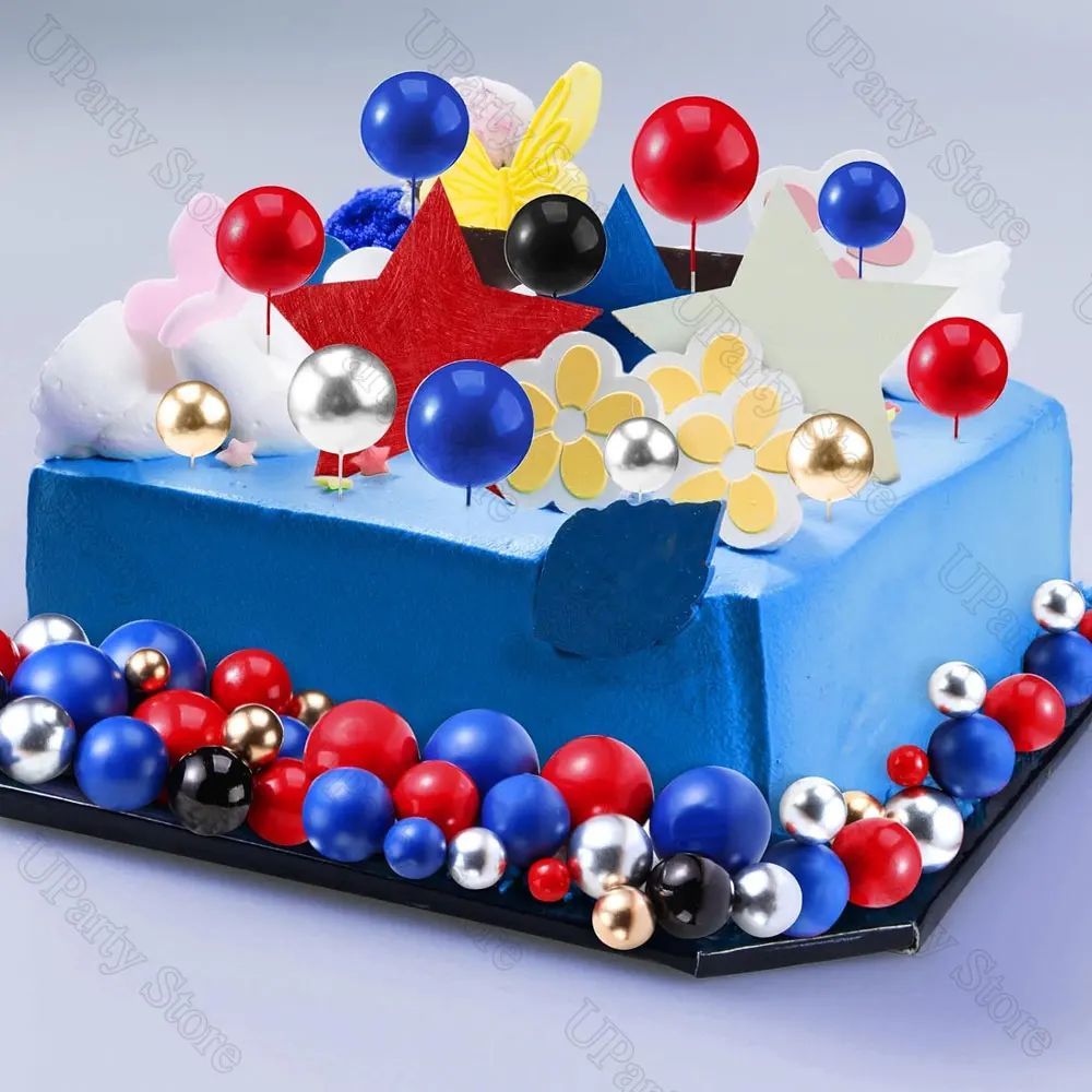 60 Stück rot blau schwarz Kugeln Kuchendeckel 2-4 cm Schaumstoffkugeln Kuchendekorationen für Spinne Geburtstag Abschlussfeier Kuchen Dekor Gastgeschenk – Detail 8