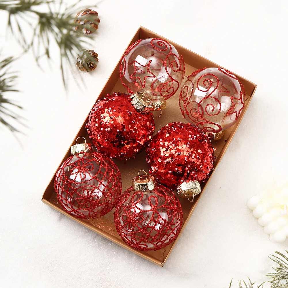 6/8cm 6pcs High-quality Transparent Painted Christmas Ball Set Christmas Decorations Christmas Tree Hanging Ornaments - Image 4