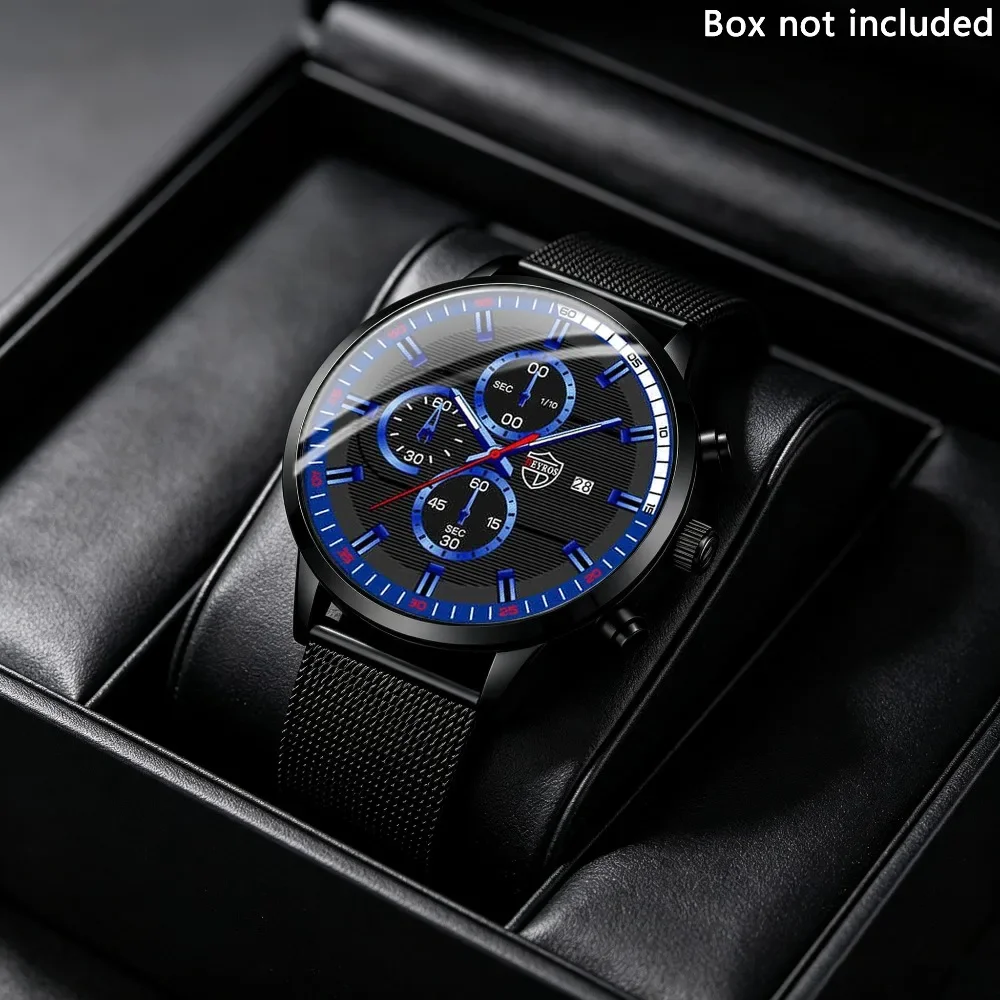 4pcs New Men's Watch Set Fashion Business Leisure Quartz Watch and Bracelet Necklace Ring Set - Men's Gifts for Christmas