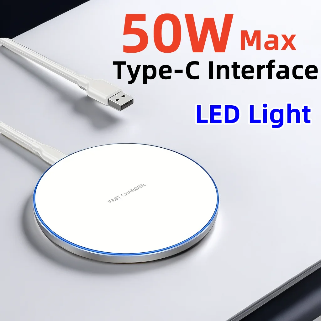 50W Wireless Charger For iPhone 15 14 13 12 11 Pro XS Max Mini X Induction Fast Wireless Charging Pad For Samsung Xiaomi Huawei