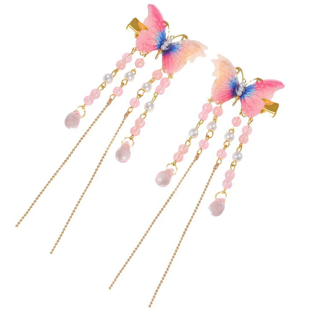 

2Pcs Butterflies Hair Clips Tassel Decorative Wedding Accessories Plastic Metal Girls Hairpins Women Barrettes
