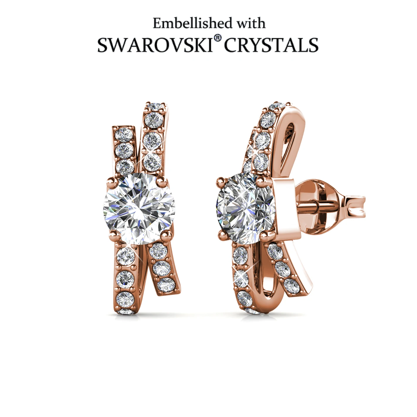 

Серьги-гвоздики Solitaire Accent Double Bar, украшенные кристаллами Swarovski, из меди с покрытием из розового золота, женские украшения, подарок для невесты