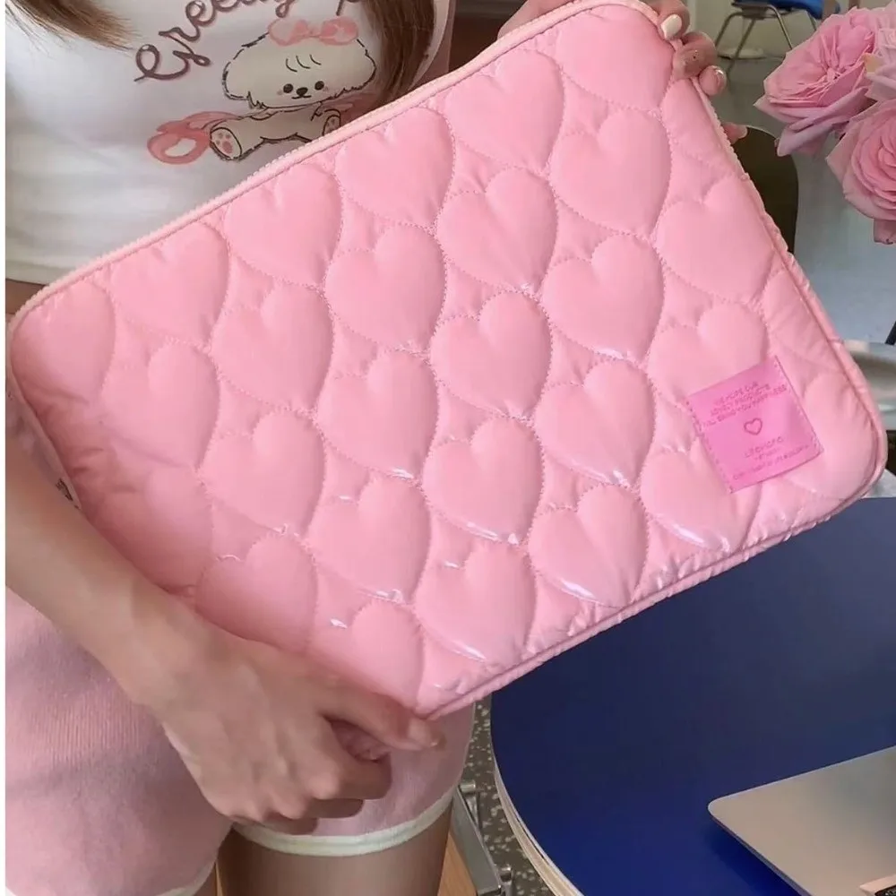 Tablet Cover Love Heart Tablet Storage Bag Large Capacity Puffy Design Laptop Sleeve Shockproof Korean Style Tablet Pouch Work