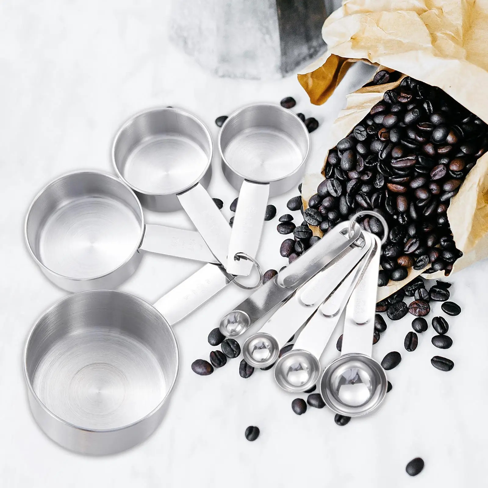 

8 Piece Set of Measuring Cups and Spoons for Cooking and Baking