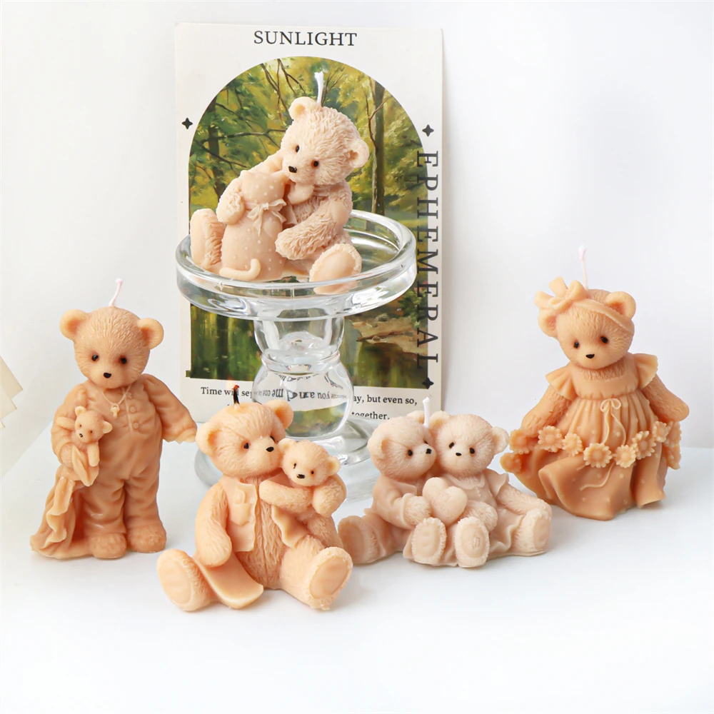 3D Bear Family Candle Mold DIY Teddy Bear Scented Candle Plaster Mold Animal Soap Resin Making Tool Home Decor Handmade Gifts