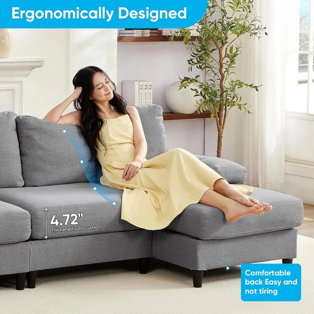 114 U-Shaped Living Room Sofa Set, Linen Fabric Oversized Sectional Soft Couch, 4 Seat Modern Couches with Removable Pill