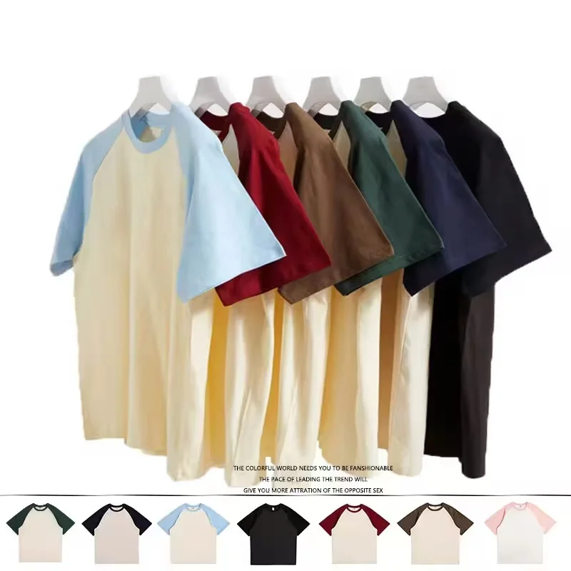 100% cotton drop-shoulder round-neck short-sleeved 210g knitted casual crossover pure-color T-shirt custom logo