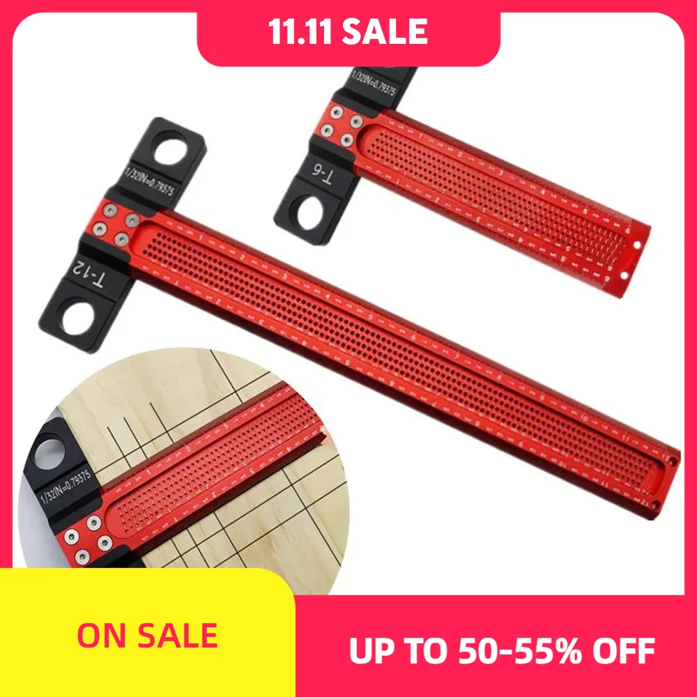 

6/12 Inch Woodworking Scribe T-type Square Hole Scribing Ruler Crossed-out Line Drawing Marking Gauge Carpenter Measuring Tool