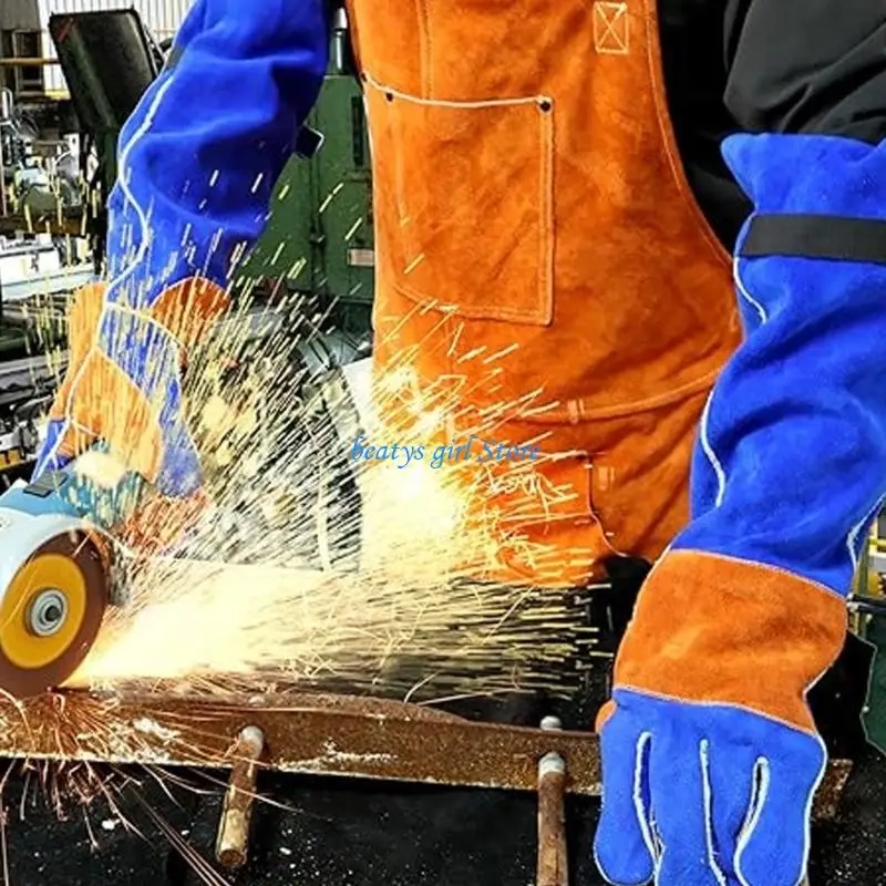 C7AB Premium Leather Welding Work Apron Fireproof Insulated For Welding Forging BBQ Cooking With Multiple Pockets