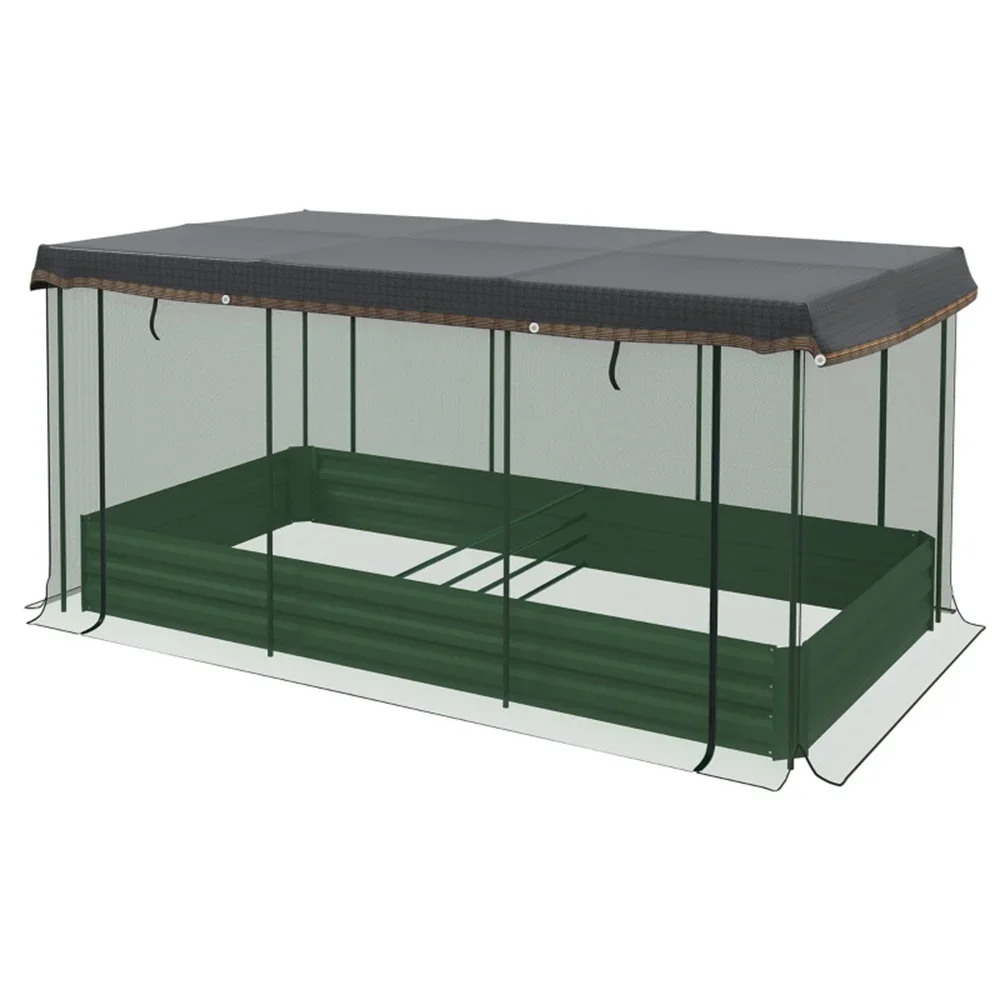 Mini Greenhouse Raised planter bed with a plant protector netting and shade cloth
