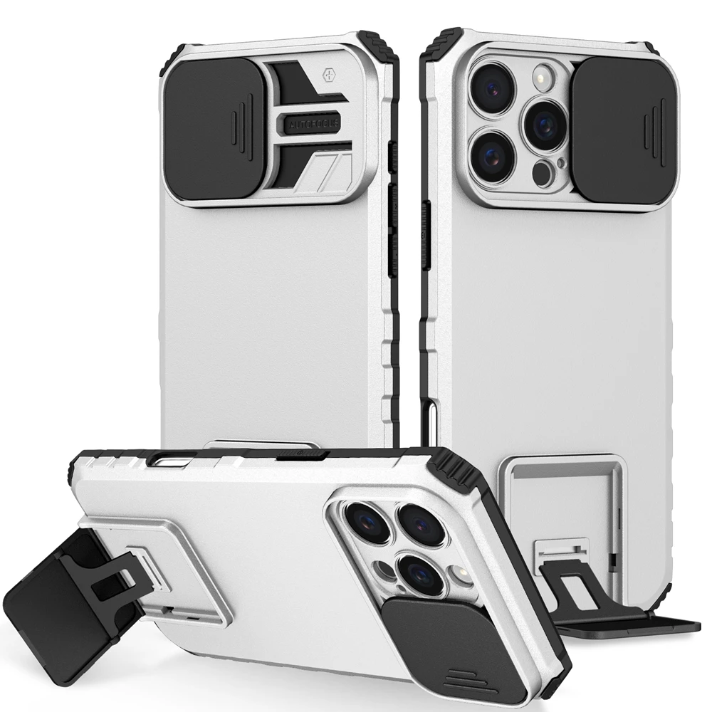 Kamera-Schutz-Schiebehülle für iPhone 17 16 15 14 13 12 11 8 7 Plus Pro X XS XR Max SE – Robuste Kunststoff-Handyhülle mit Halterung – Detail 3
