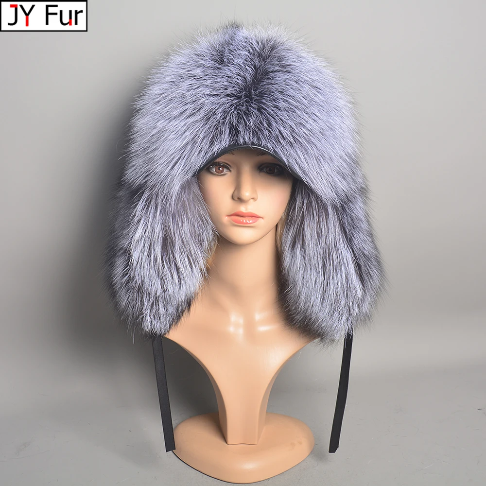 

Winter Women's Hat Real Fox Fur Hats Headgear Russian Girls Raccoon Fur Beanies Cap 2024 New Fashion Earflap Hat