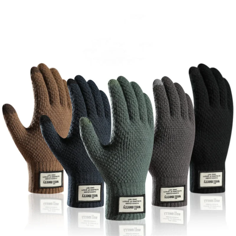 Winter Neue Herren Warme Handschuhe Touchscreen-fähig Plus Fleece-Handschuhe Kälteschutz Warme Wollstrickhandschuhe