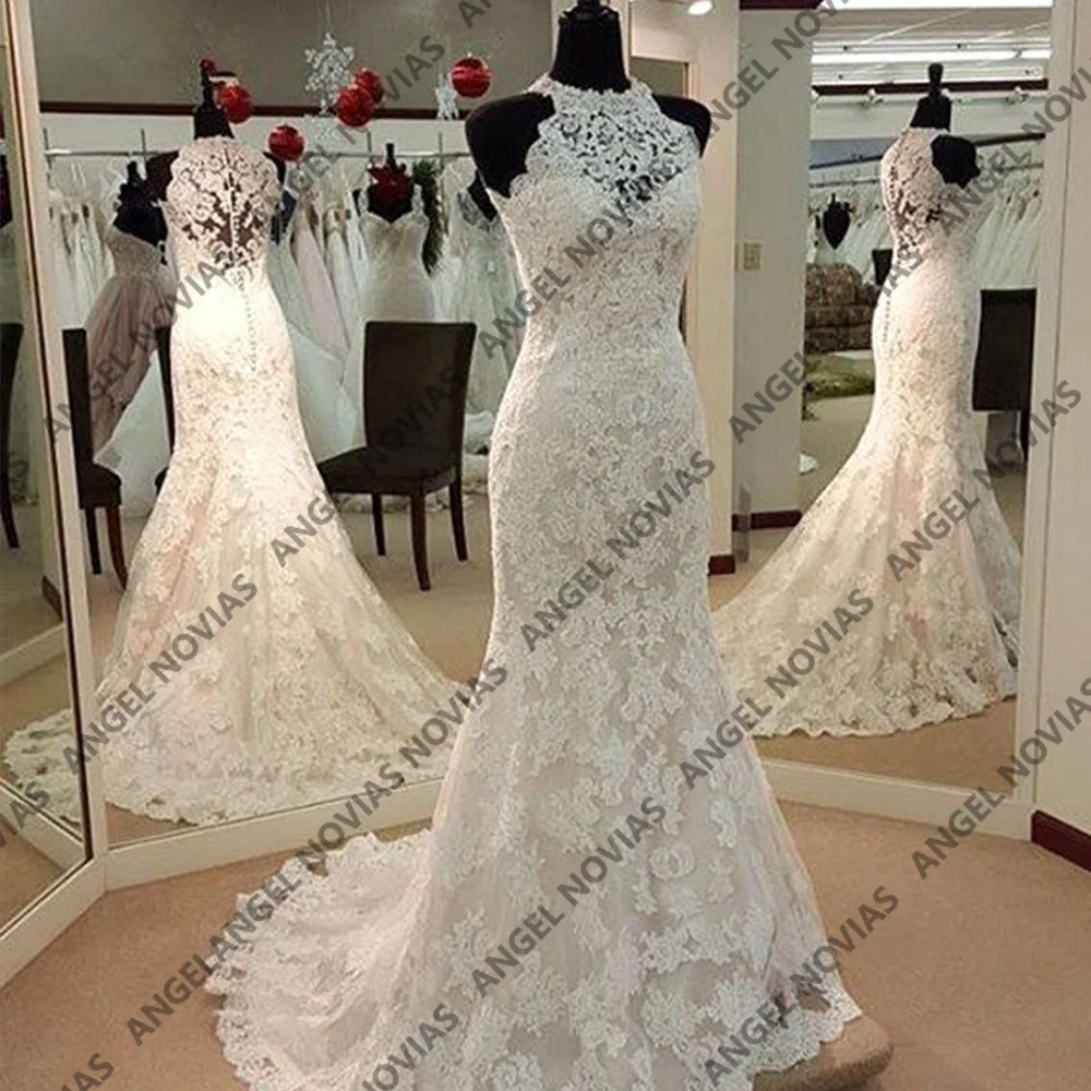 Anjo novias longo luxo alta pescoço rendas vestidos de casamento 2026 vestidos de noiva vestido de festa de casamento vestidos de novi