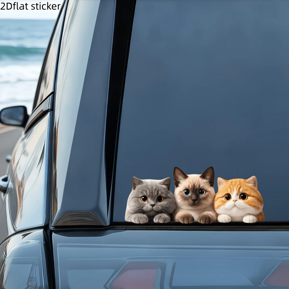 Three Cute Kittens in Heart Vinyl Car Sticker, Creative Pet Decal for Laptop, Window, Body, Smooth Surfaces Decor