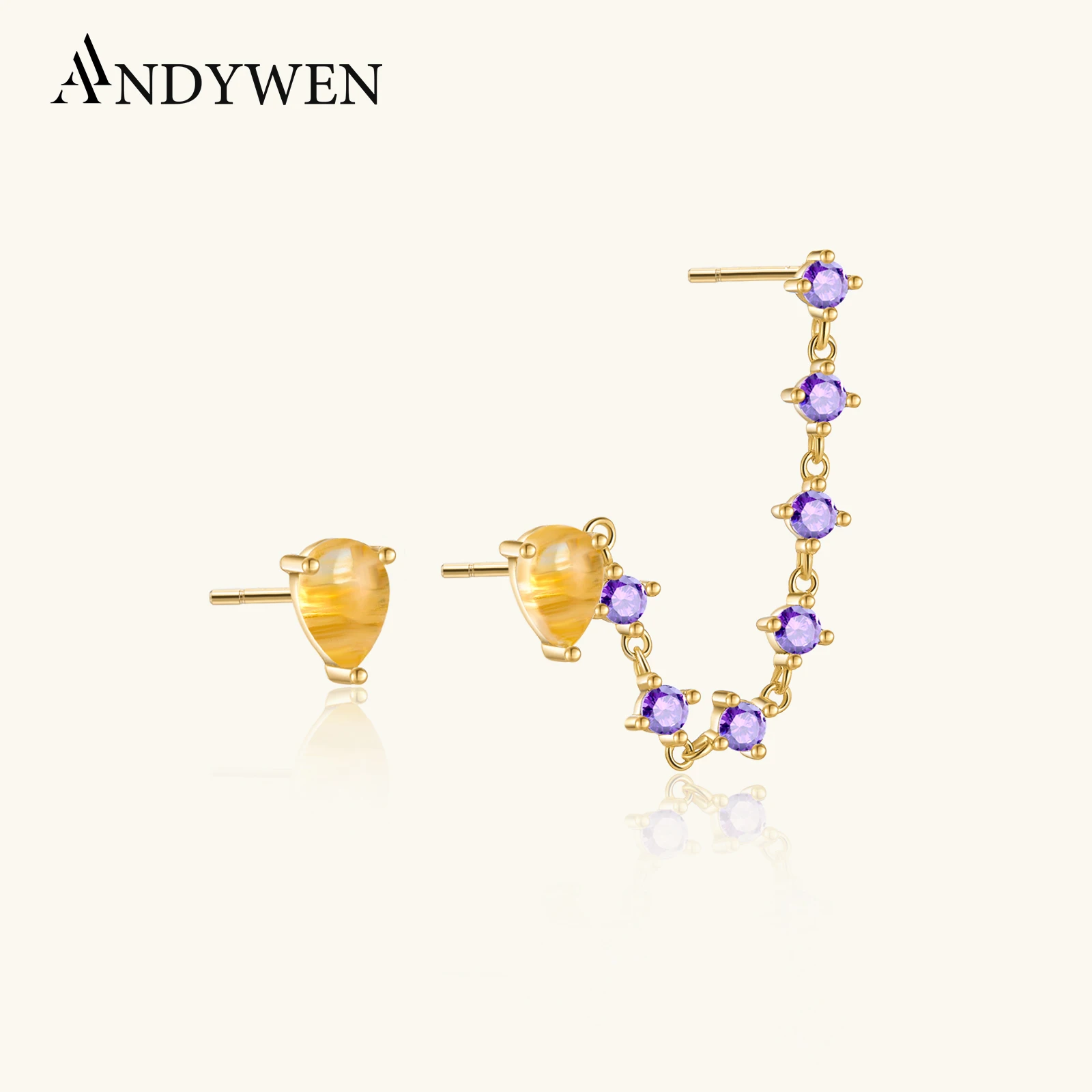 

Серьги-гвоздики ANDYWEN из стерлингового серебра 925 пробы с искусственным фиолетовым цирконием, роскошные модные ювелирные украшения в стиле рок-панк, пирсинг Ohrringe 2023