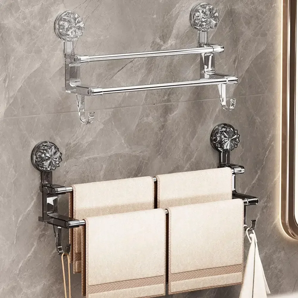 

Dual-layer Suction Cup Towel Rack Stainless Steel Bath Towel Holder Shower Door Rack Transparent Bath Storage Rack