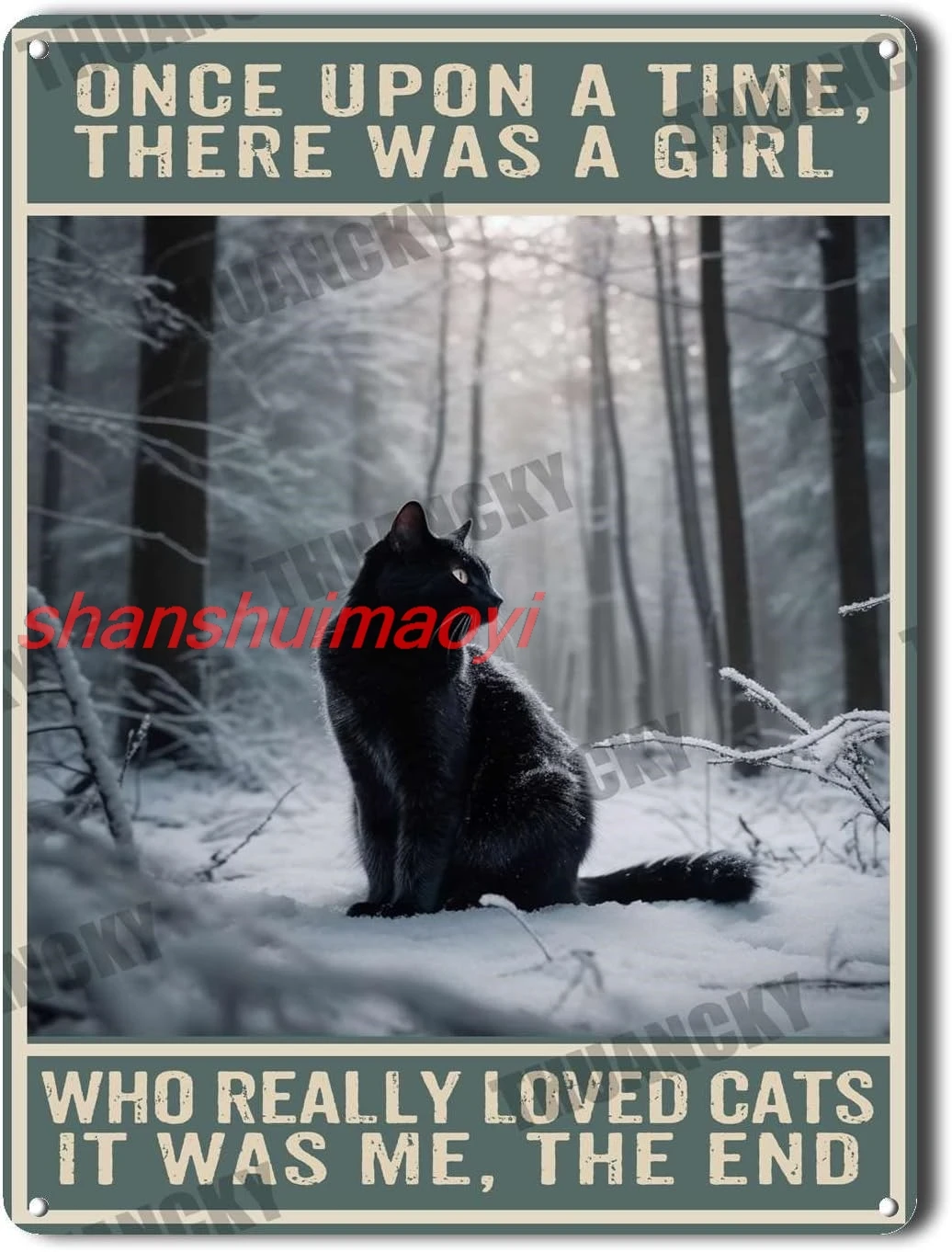 THUANCKY Decor Metal Sign Black Cat Decor Vintage Metal Tin Sign Black Cat Once Upon a Time There was a Girl Poster Art Dec sign
