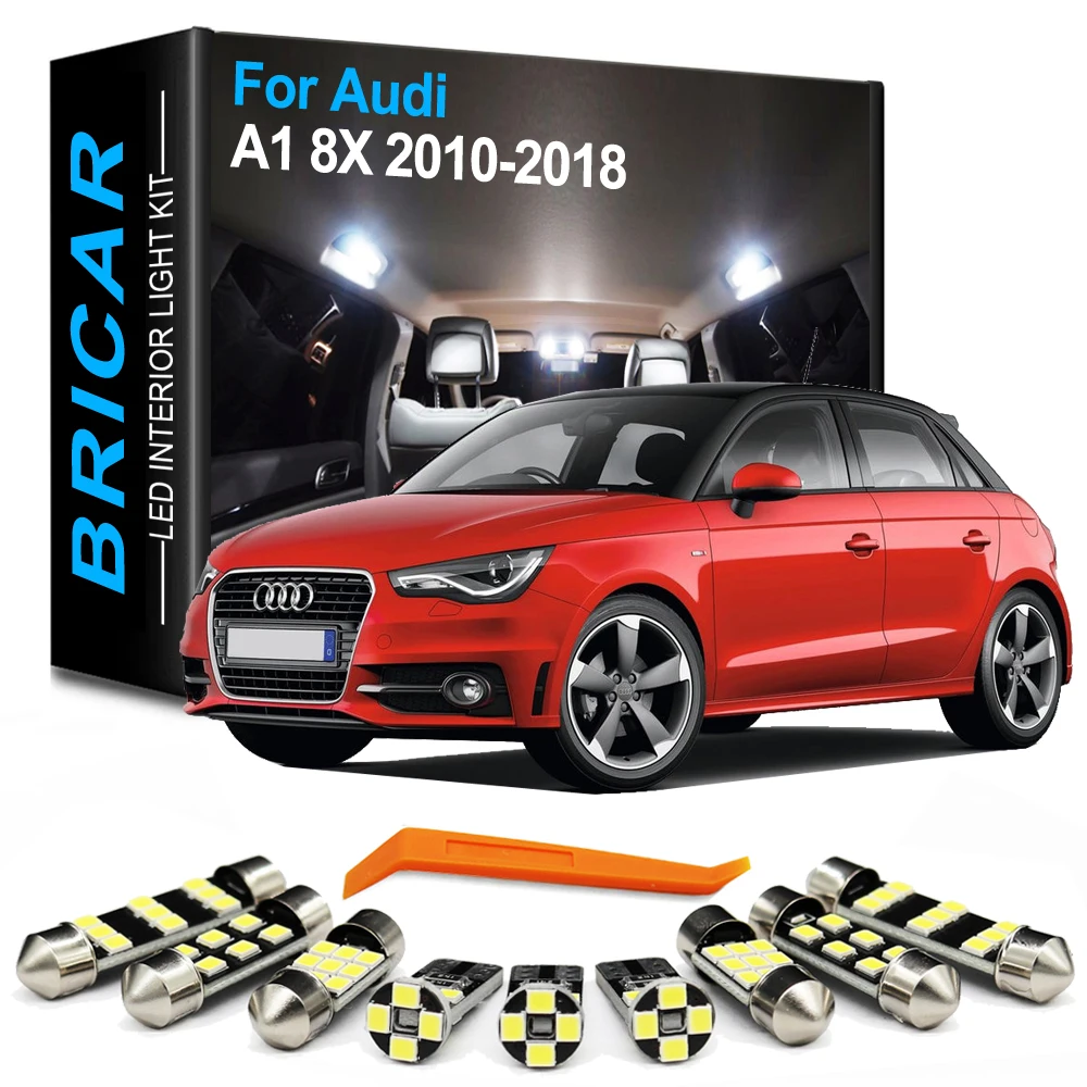 Brlcar 8Pcs Canbus LED Interior Bulb Light Kit For Audi A1 8X 2010 2011 2012 2013 2014 2015 2016 2017 2018 Car Reading Dome Lamp